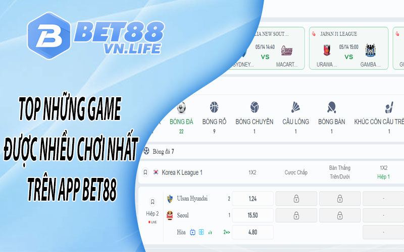 TOP những game được nhiều chơi nhất trên app BET88